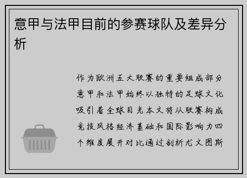 意甲与法甲目前的参赛球队及差异分析