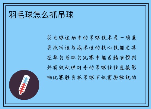 羽毛球怎么抓吊球